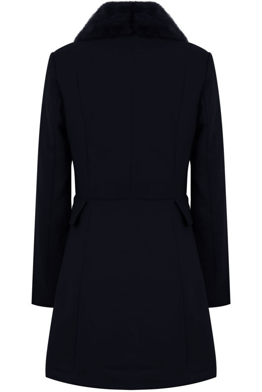 Navy Soft Fur Collar Long Coat
