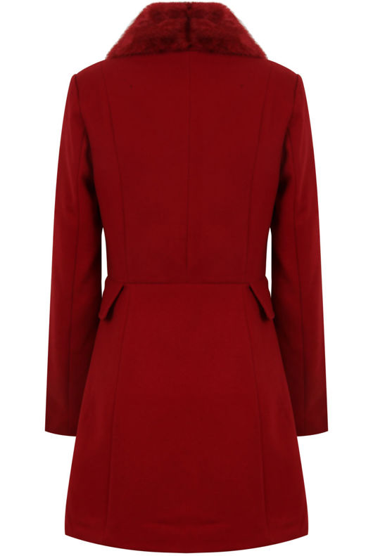 Red Soft Fur Collar Long Coat
