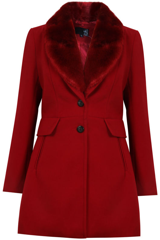 Red Soft Fur Collar Long Coat