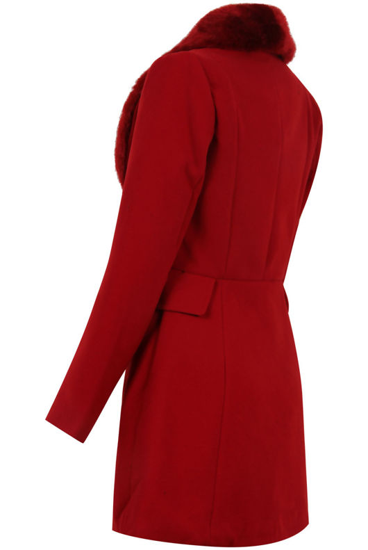 Red Soft Fur Collar Long Coat