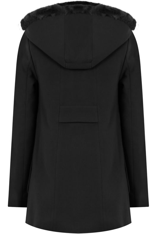Black Toggle Fastening Fur Hooded Coat