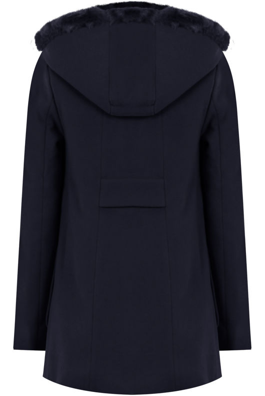 Navy Toggle Fastening Fur Hooded Coat