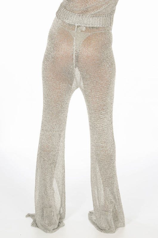 Metallic Knitted Crop Top & Trouser In Silver