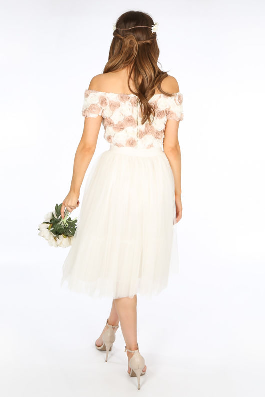 Midi Tulle Skirt In Cream