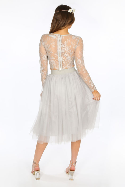 Midi Tulle Skirt In Grey