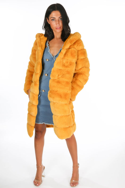 mustard faux fur coat