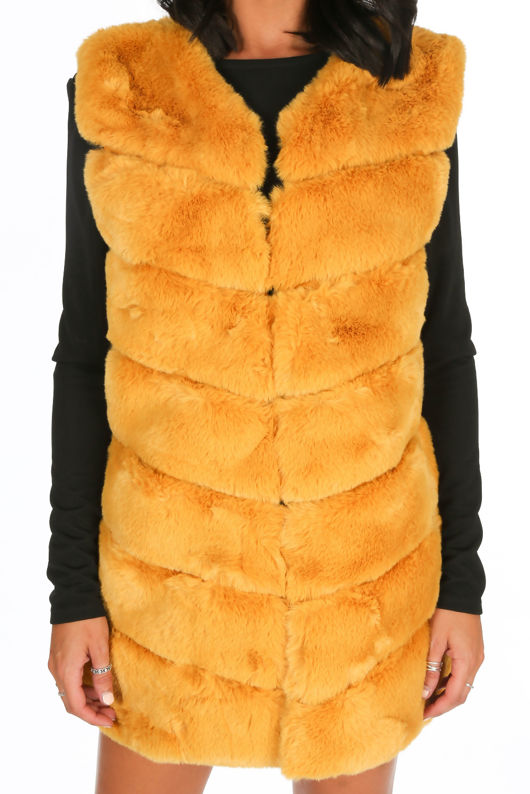 Mustard Luxury Long Faux Fur Gilet