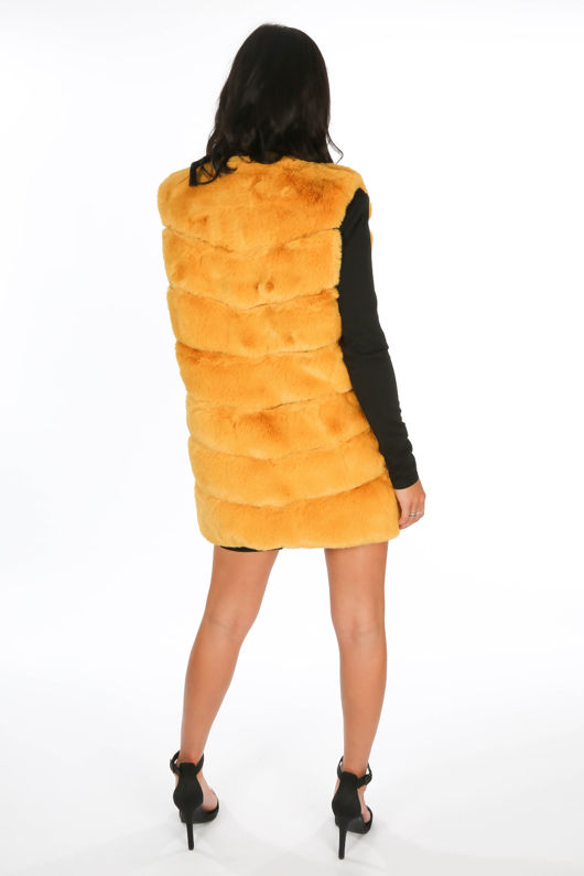 Mustard Luxury Long Faux Fur Gilet