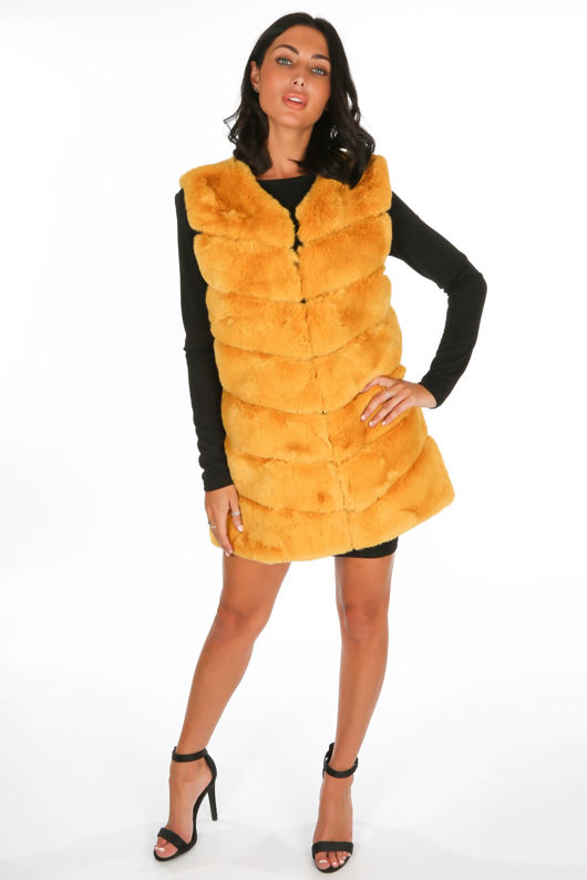 Mustard Luxury Long Faux Fur Gilet
