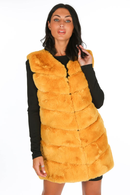Mustard Luxury Long Faux Fur Gilet