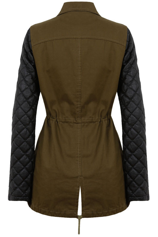 Khakhi Textured PVC Sleeve Zip Up Jacket