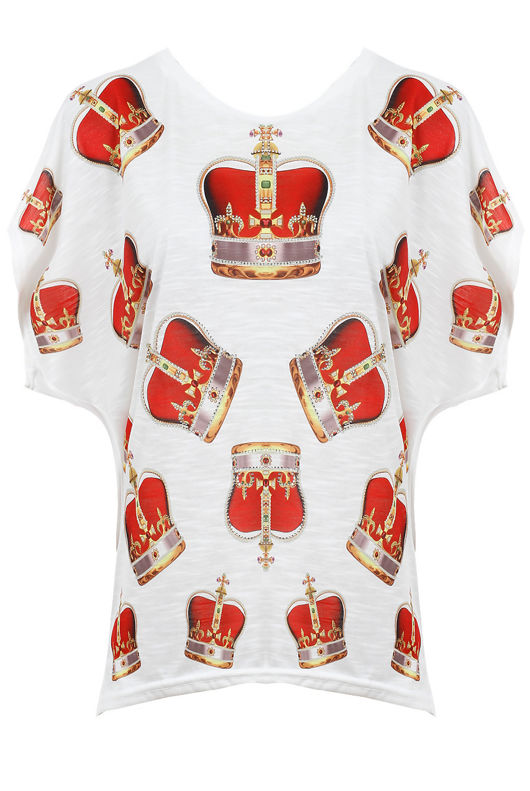 Crown Print Stud Detailed Baggy Tops