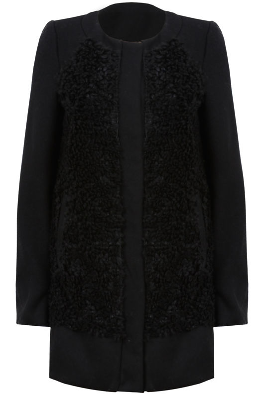 Black Mixed Pattern Shaggy Long Coat