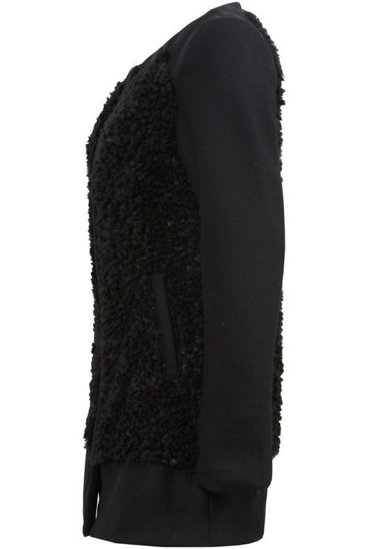 Black Mixed Pattern Shaggy Long Coat