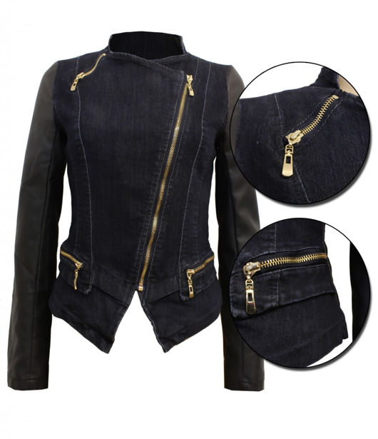 Denim Navy Zipped Pockets PVC Arm Jacket
