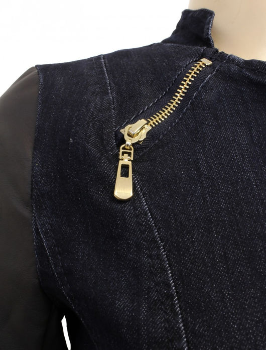 Denim Navy Zipped Pockets PVC Arm Jacket