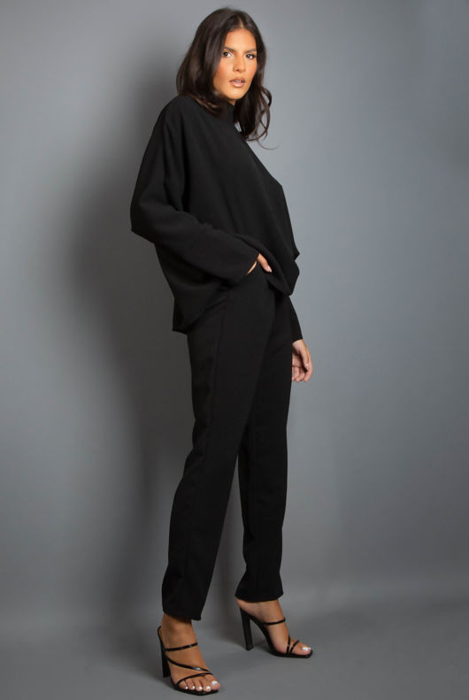 Black High Neck Oversized Top And Jogger Set