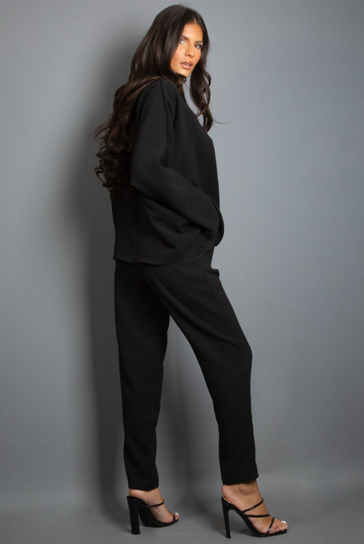 Black High Neck Oversized Top And Jogger Set