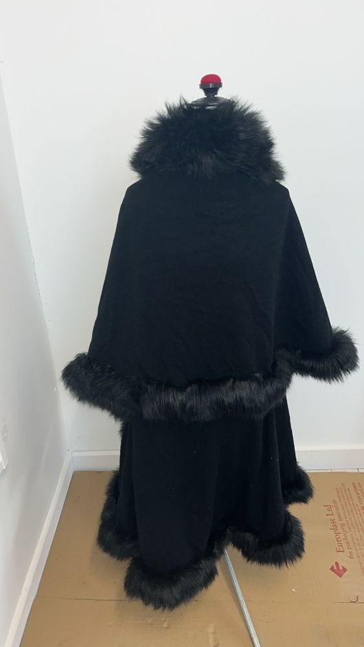 Plain Black Fur Trimmed Layered Cape 