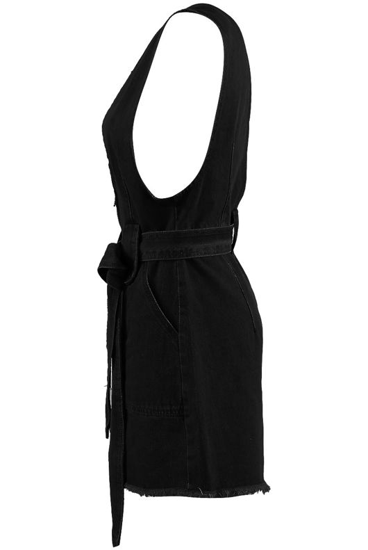 Black Plunge Neck Tie Up Denim Playsuit