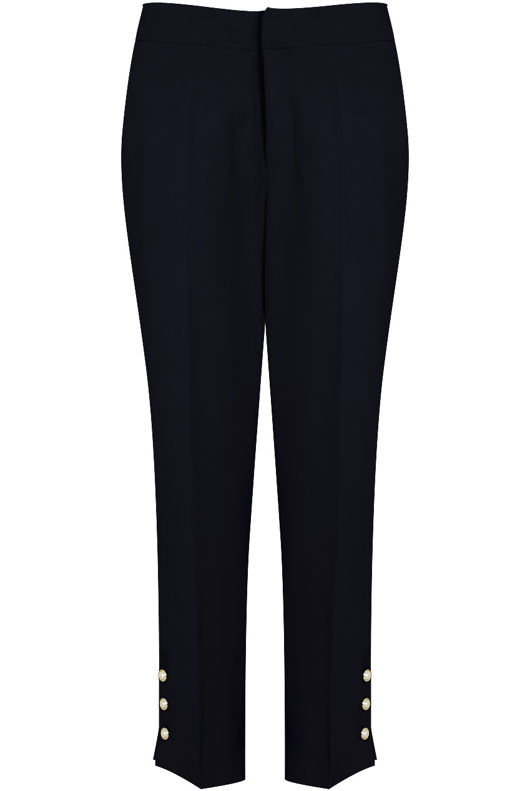 Slit Button Trim Ankle Tailored Navy Trousers