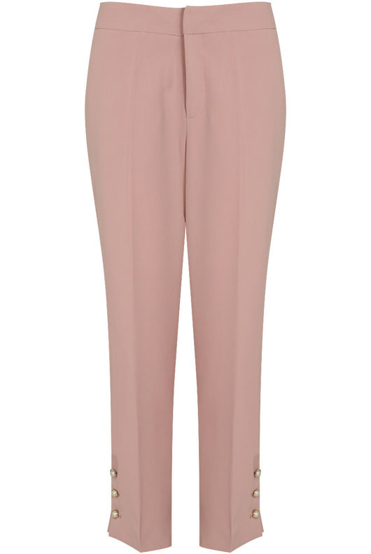 Slit Button Trim Ankle Tailored Rose Trousers