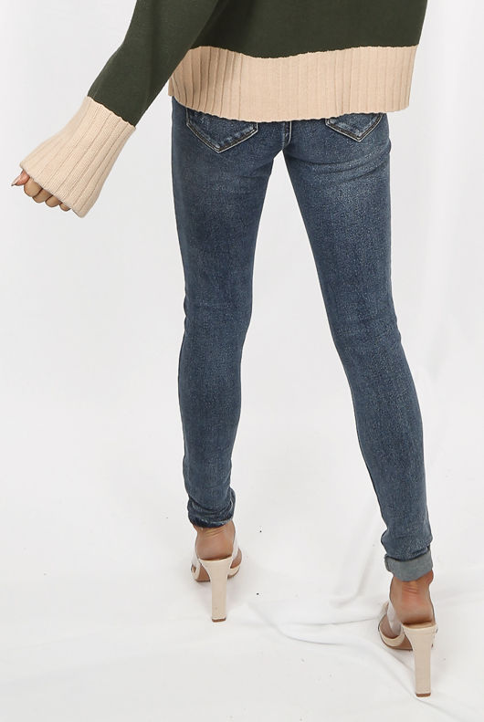 Light Blue Denim Ripped Trim Skinny Jeans
