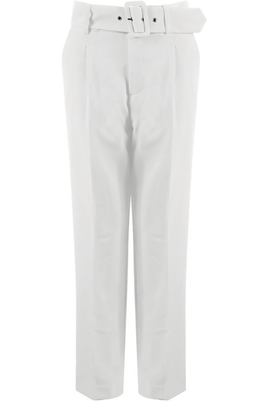 White Tailored Belted Pants