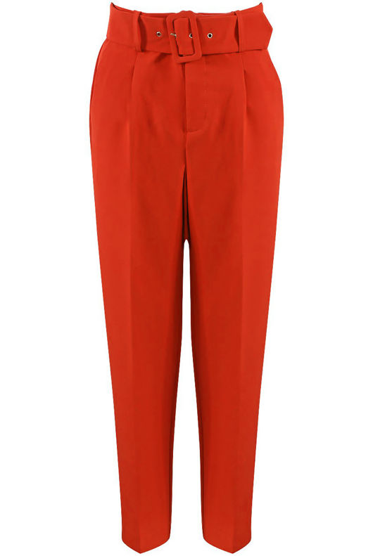 Orange Tailored Belted Pants