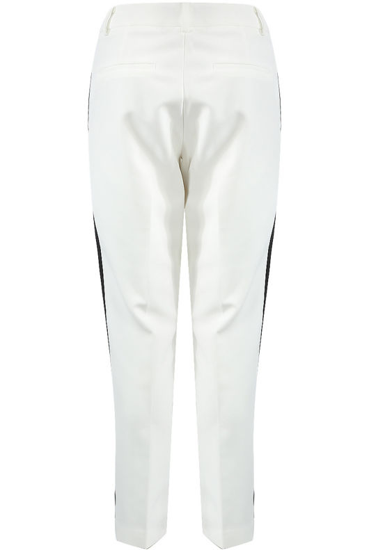 White Side Ribbon Trim Tailored Pants