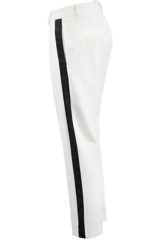 White Side Ribbon Trim Tailored Pants