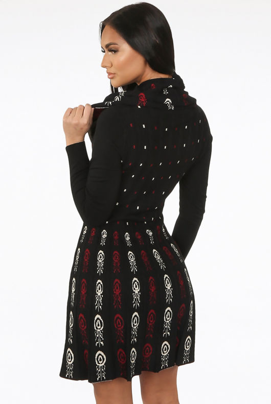 Black Fine Knit Pleated Hem Bodycon Dress