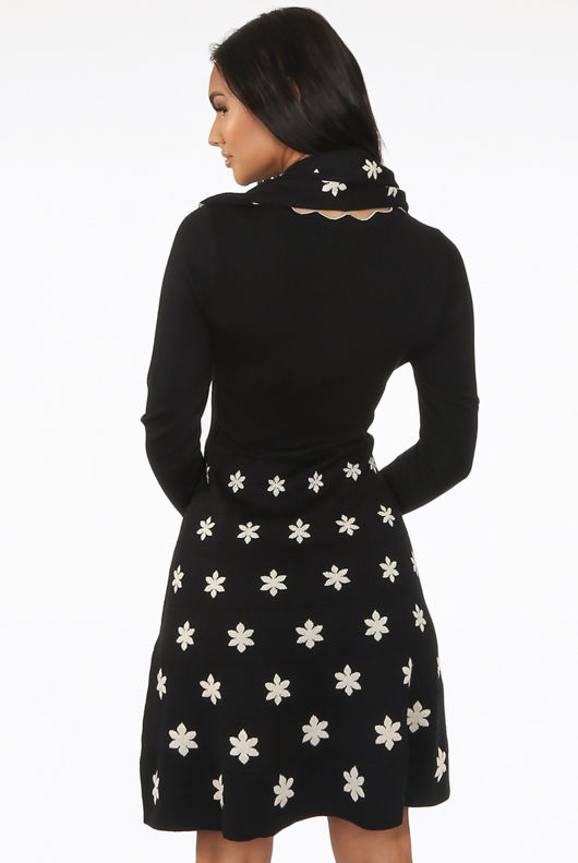 Fine Knit Flower Print Bodycon Dress