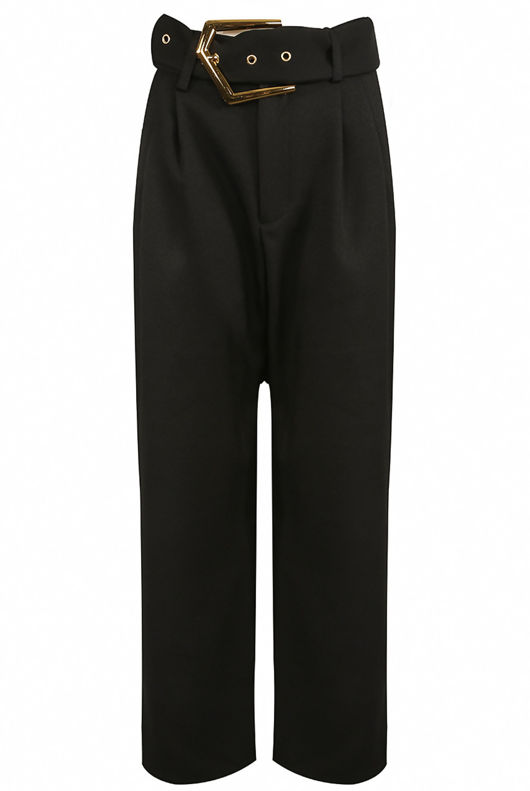 Bold Golden Pin Buckle Wide Leg Trousers
