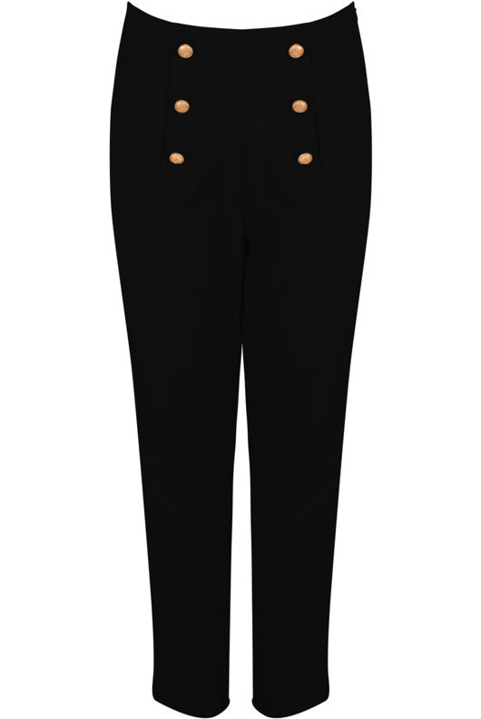 Black Gold Button Tailored Straight Trousers 