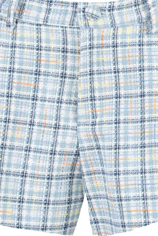 Blue Tweed Pocket Ruffle Shorts