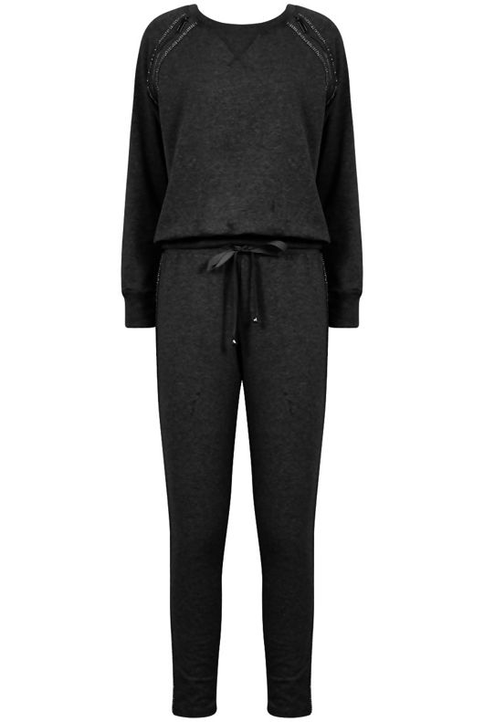 Black Embellished Sweat Shirt & Trouser Set