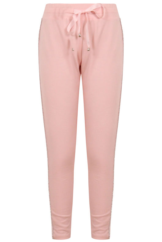 Pink Embellished Sweat Shirt & Trouser Set