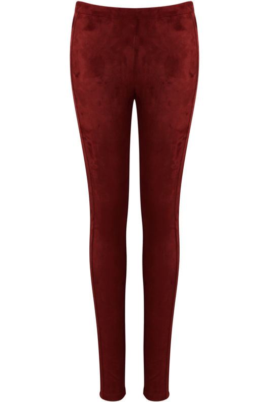 Burgundy Suede Finish Side Zip Trousers