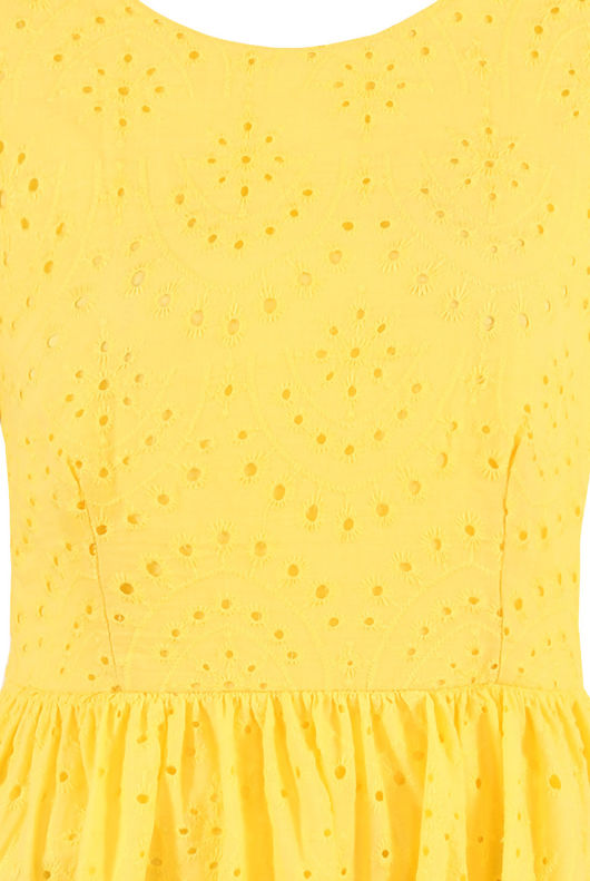 Yellow Embroidery Round Neck Shift Dress