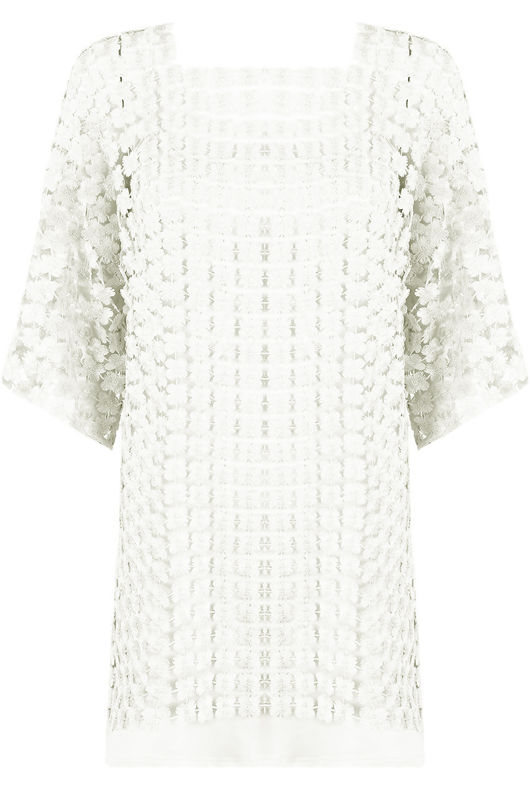 White Embroidered Mesh Shift Dress