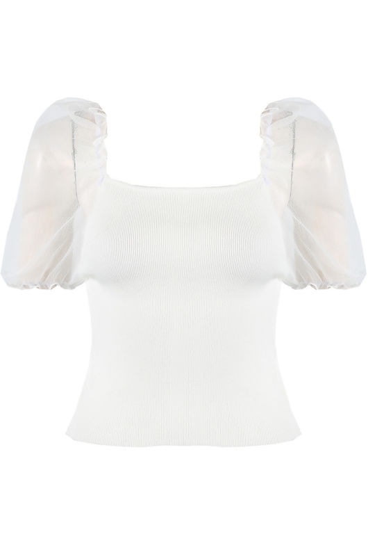 White Organza Sleeve Knitted Crop Top