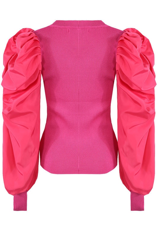 Fuchisa Pleated Long Sleeve Ribbed Jumper