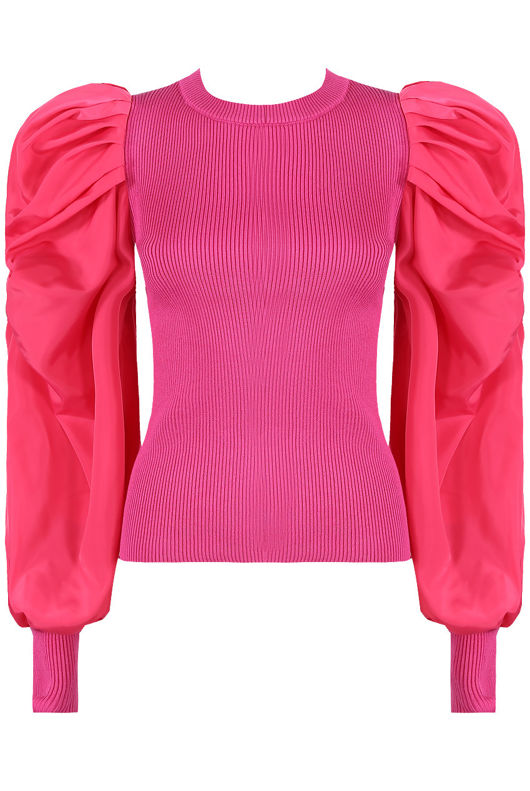Fuchisa Pleated Long Sleeve Ribbed Jumper