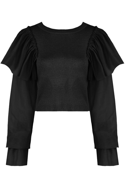 Black Frilled Tier Shoulder Knitted Jumper