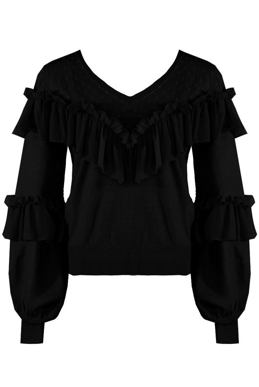 Black Chiffon Frill Detail Jumper