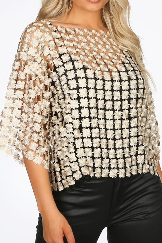 Gold Embroidered Mesh Tops