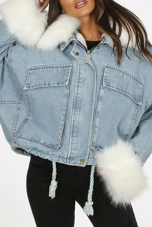 Oversize Fur Lined Denim Jackets with White Fur