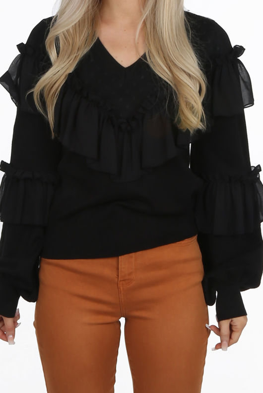 Black Chiffon Frill Detail Jumper