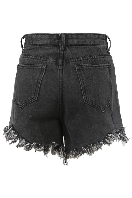 Grey Ripped Hem Denim Shorts
